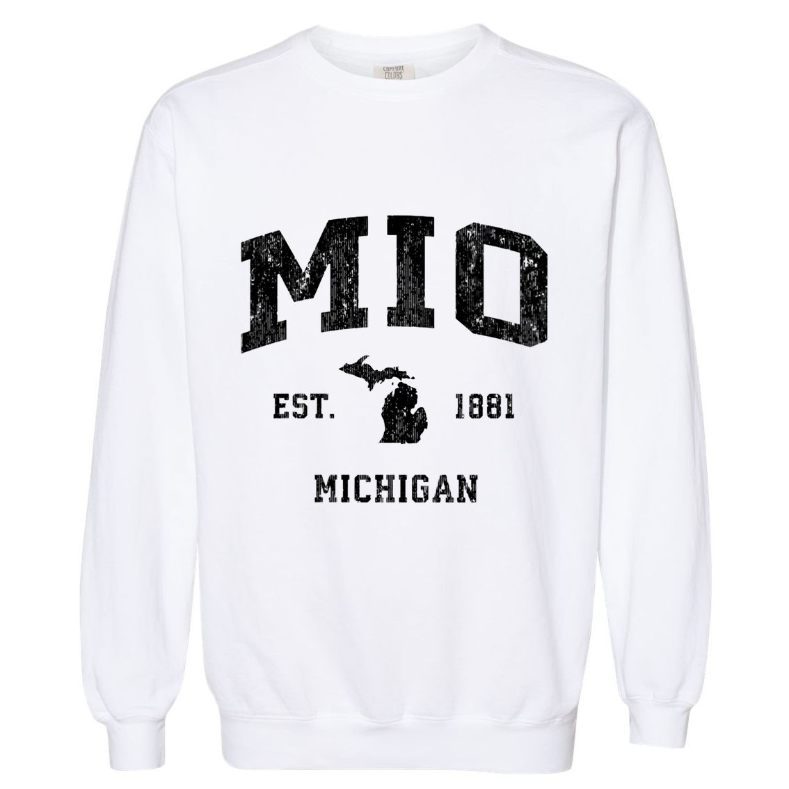 Mio Michigan Mi Vintage Athletic Sports Design V Neck Garment-Dyed Sweatshirt