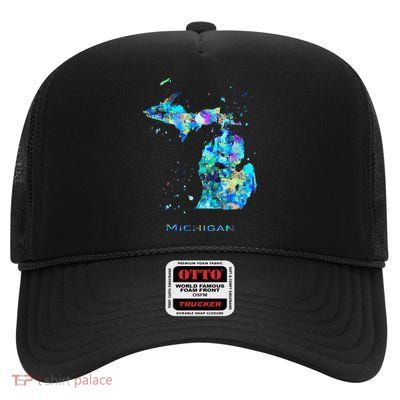 Michigan Map High Crown Mesh Back Trucker Hat