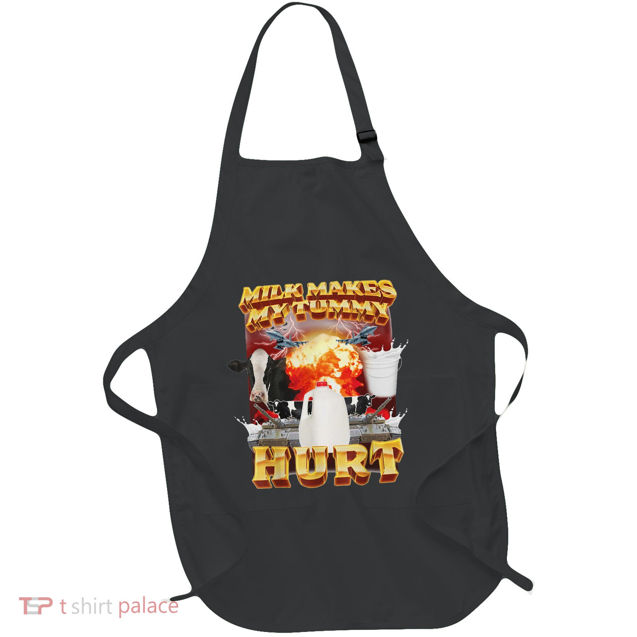 Milk Makes My Tummy Hurt Funny Oddly Specific Dank Meme Full-Length Apron With Pockets