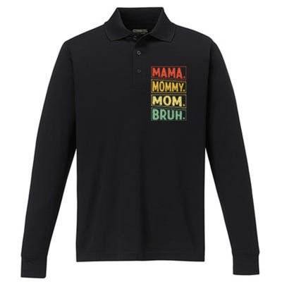 Mama Mommy Mom Bruh Mothers Day 2024 Vintage Funny Mother Performance Long Sleeve Polo