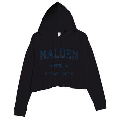 Malden Massachusetts Ma Vintage Sports Crop Fleece Hoodie