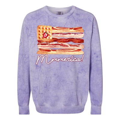 Mmmerica Bacon Waffle Merica Flag Colorblast Crewneck Sweatshirt