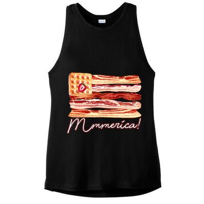 Mmmerica Bacon Waffle Merica Flag Ladies PosiCharge Tri-Blend Wicking Tank