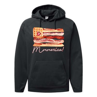 Mmmerica Bacon Waffle Merica Flag Performance Fleece Hoodie