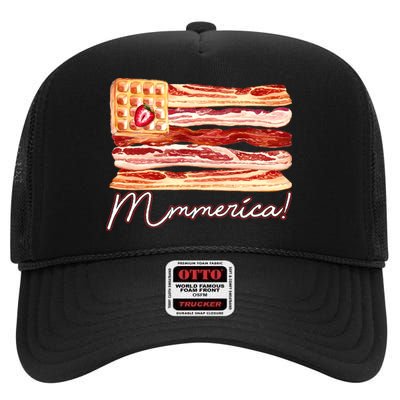 Mmmerica Bacon Waffle Merica Flag High Crown Mesh Back Trucker Hat