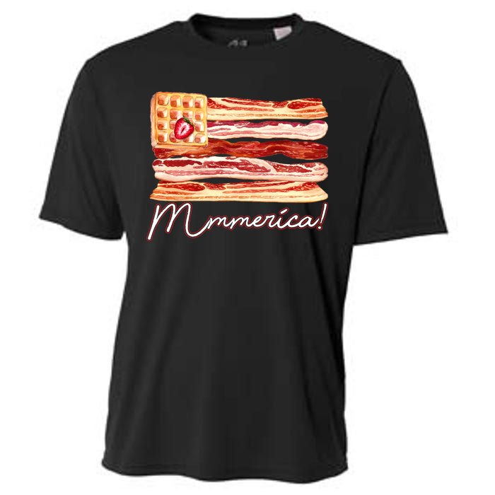 Mmmerica Bacon Waffle Merica Flag Cooling Performance Crew T-Shirt