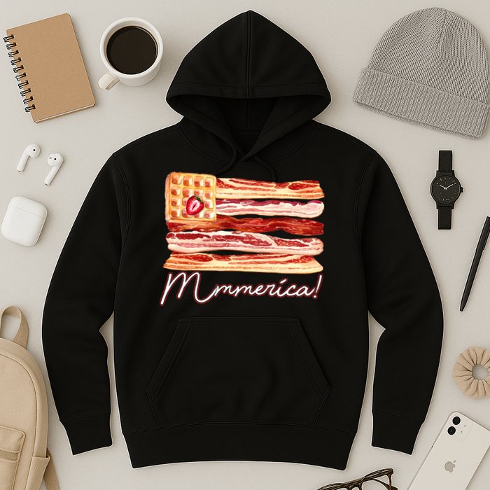 Mmmerica Bacon Waffle Merica Flag Hoodie