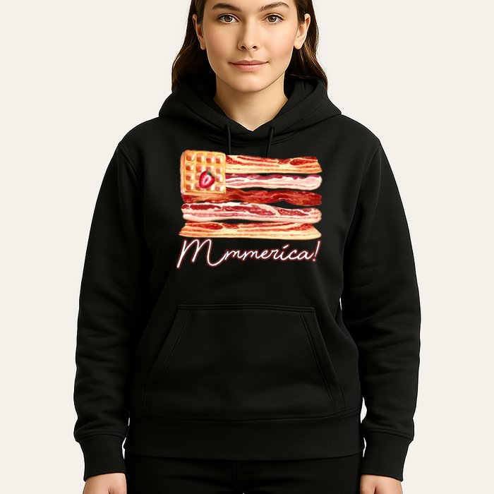 Mmmerica Bacon Waffle Merica Flag Hoodie