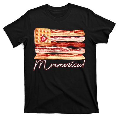 Mmmerica Bacon Waffle Merica Flag T-Shirt