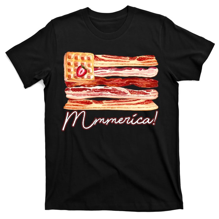 Mmmerica Bacon Waffle Merica Flag T-Shirt