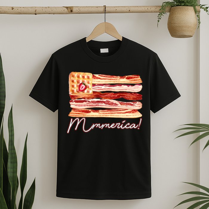 Mmmerica Bacon Waffle Merica Flag T-Shirt