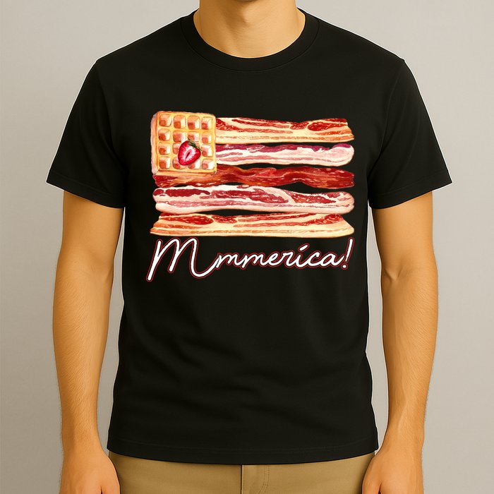 Mmmerica Bacon Waffle Merica Flag T-Shirt