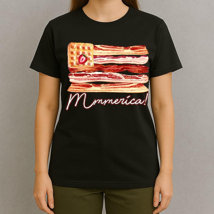 Mmmerica Bacon Waffle Merica Flag T-Shirt