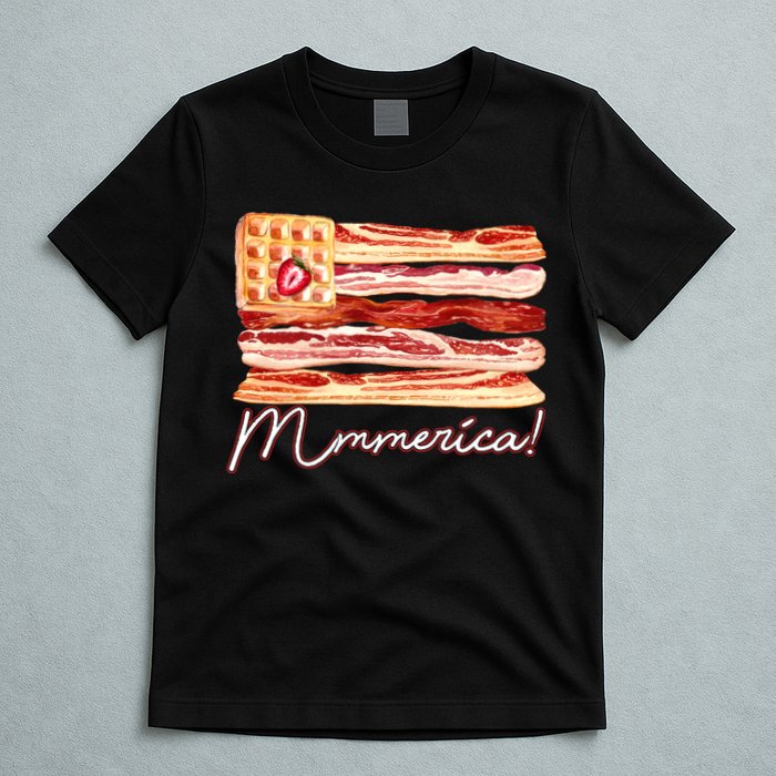 Mmmerica Bacon Waffle Merica Flag T-Shirt