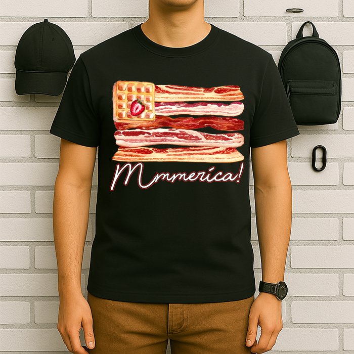 Mmmerica Bacon Waffle Merica Flag T-Shirt