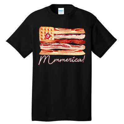 Mmmerica Bacon Waffle Merica Flag Tall T-Shirt