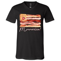 Mmmerica Bacon Waffle Merica Flag V-Neck T-Shirt