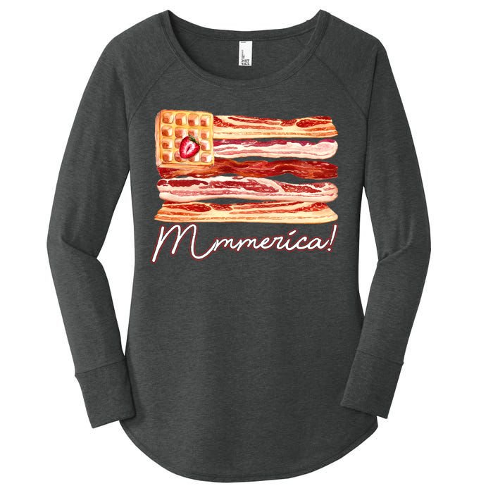 Mmmerica Bacon Waffle Merica Flag Women's Perfect Tri Tunic Long Sleeve Shirt