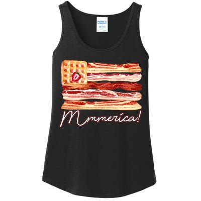 Mmmerica Bacon Waffle Merica Flag Ladies Essential Tank