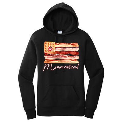 Mmmerica Bacon Waffle Merica Flag Women's Pullover Hoodie