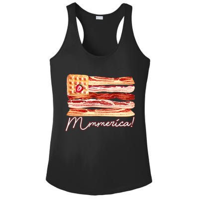 Mmmerica Bacon Waffle Merica Flag Ladies PosiCharge Competitor Racerback Tank