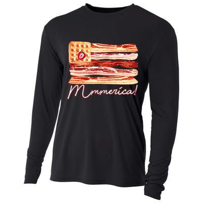 Mmmerica Bacon Waffle Merica Flag Cooling Performance Long Sleeve Crew