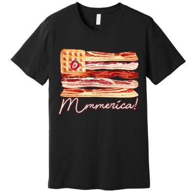 Mmmerica Bacon Waffle Merica Flag Premium T-Shirt