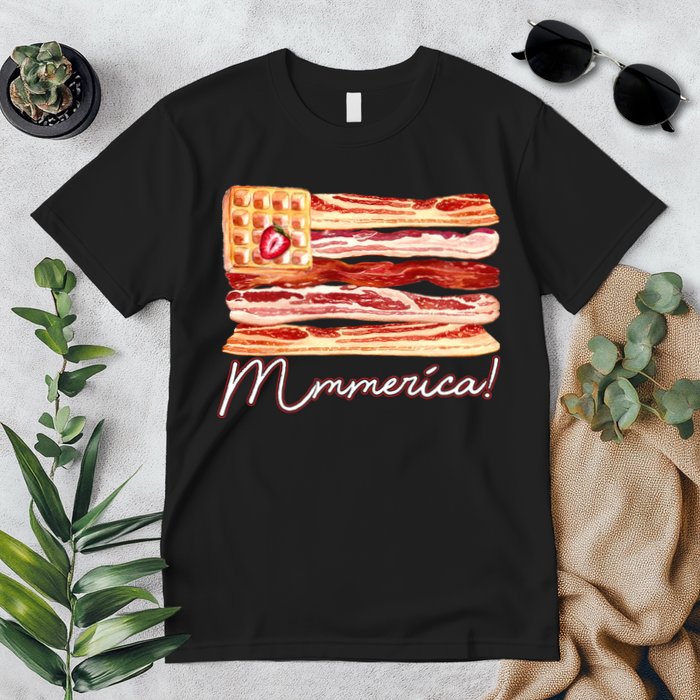 Mmmerica Bacon Waffle Merica Flag Premium T-Shirt