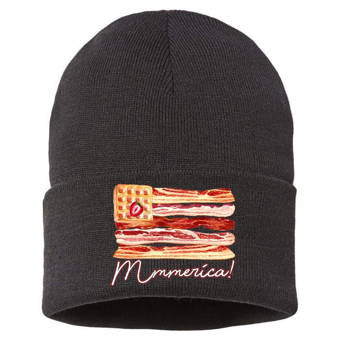 Mmmerica Bacon Waffle Merica Flag Sustainable Knit Beanie