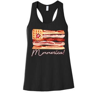 Mmmerica Bacon Waffle Merica Flag Women's Racerback Tank