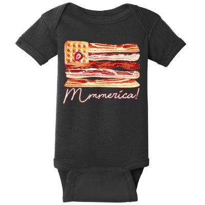 Mmmerica Bacon Waffle Merica Flag Baby Bodysuit
