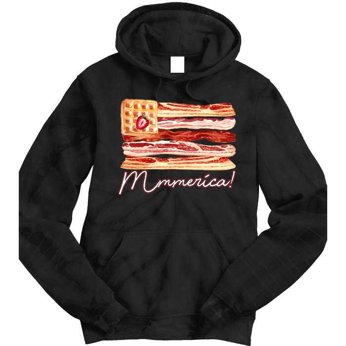 Mmmerica Bacon Waffle Merica Flag Tie Dye Hoodie