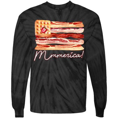 Mmmerica Bacon Waffle Merica Flag Tie-Dye Long Sleeve Shirt