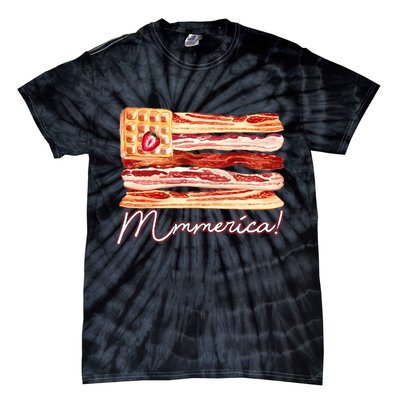 Mmmerica Bacon Waffle Merica Flag Tie-Dye T-Shirt