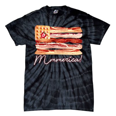 Mmmerica Bacon Waffle Merica Flag Tie-Dye T-Shirt