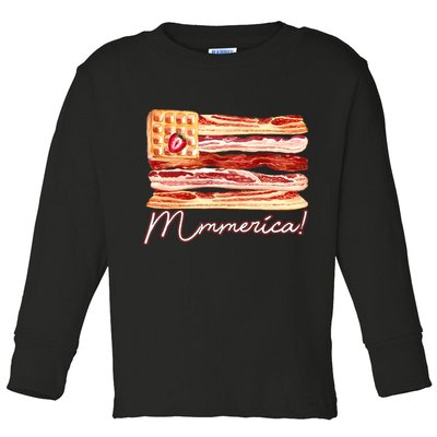 Mmmerica Bacon Waffle Merica Flag Toddler Long Sleeve Shirt