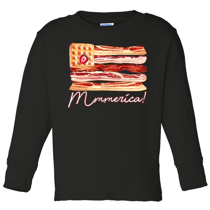 Mmmerica Bacon Waffle Merica Flag Toddler Long Sleeve Shirt