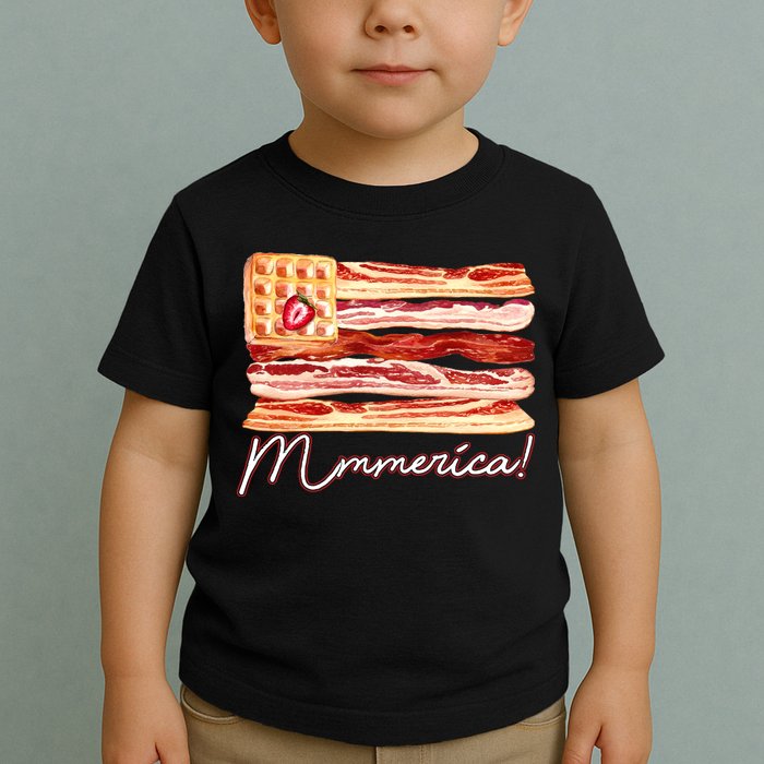 Mmmerica Bacon Waffle Merica Flag Toddler T-Shirt
