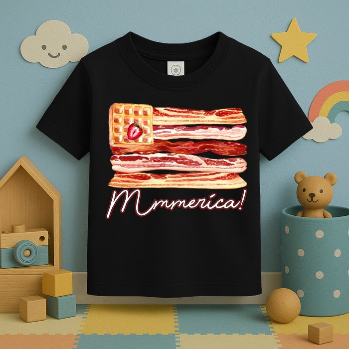 Mmmerica Bacon Waffle Merica Flag Toddler T-Shirt