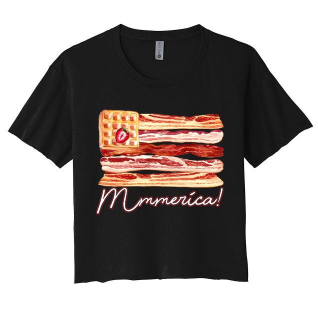 Mmmerica Bacon Waffle Merica Flag Crop Top