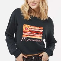Mmmerica Bacon Waffle Merica Flag Cropped Pullover Crew