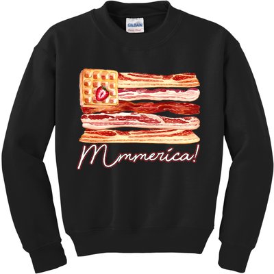 Mmmerica Bacon Waffle Merica Flag Kids Sweatshirt