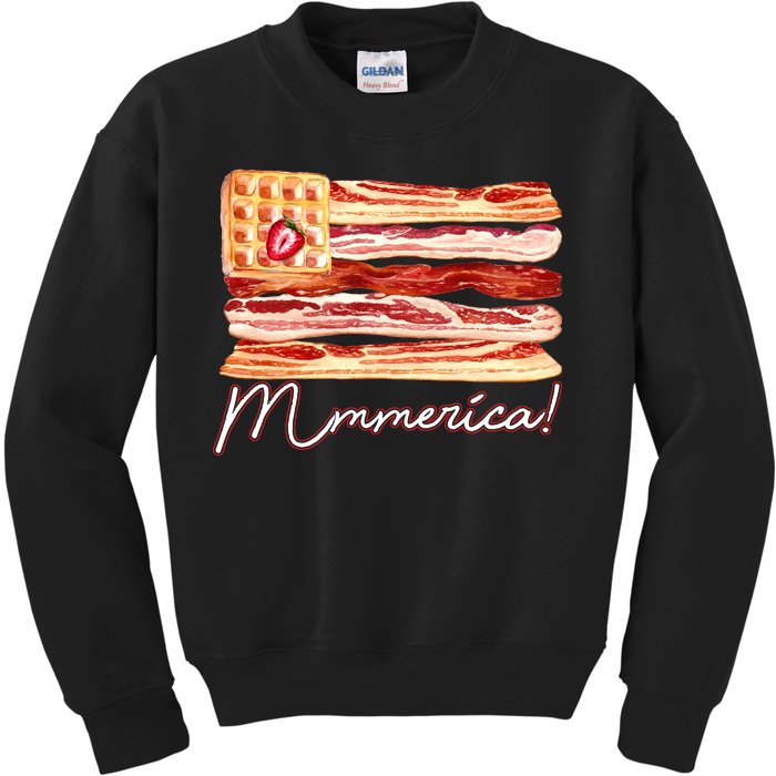 Mmmerica Bacon Waffle Merica Flag Kids Sweatshirt