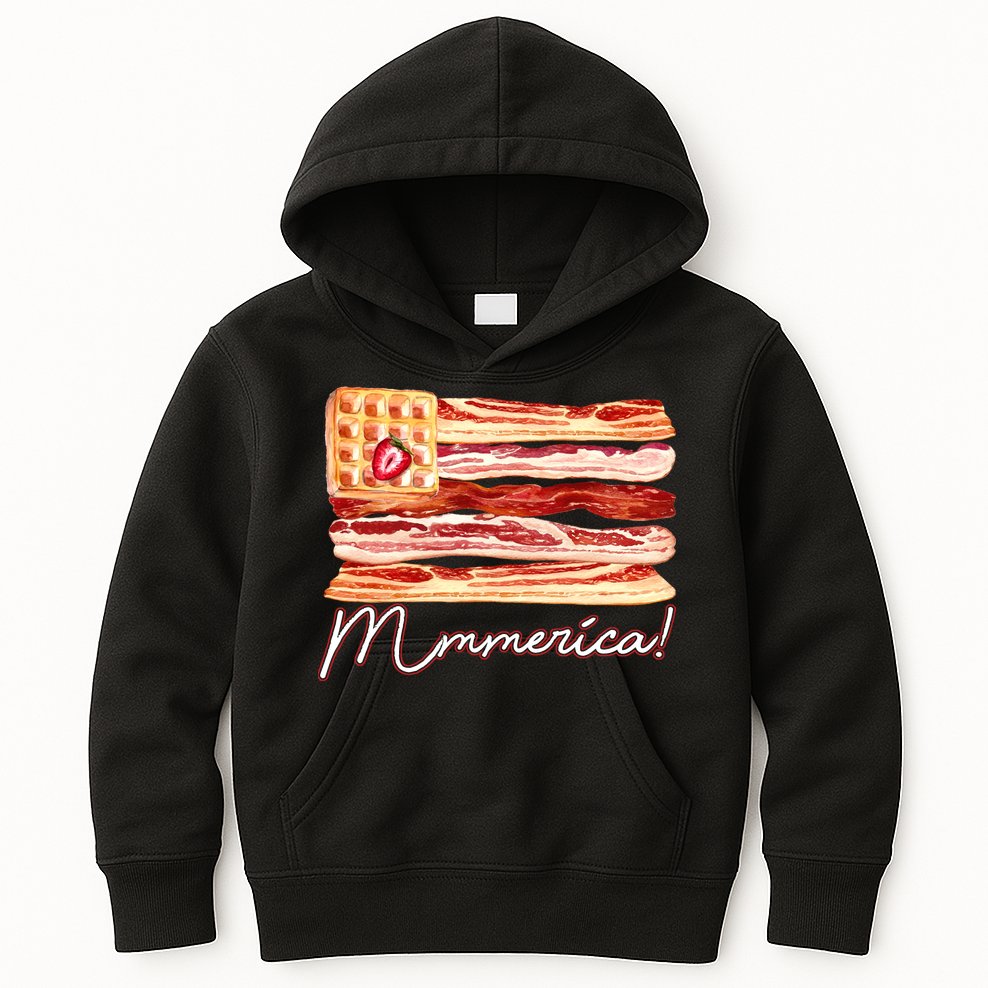 Mmmerica Bacon Waffle Merica Flag Kids Hoodie