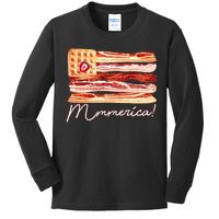 Mmmerica Bacon Waffle Merica Flag Kids Long Sleeve Shirt