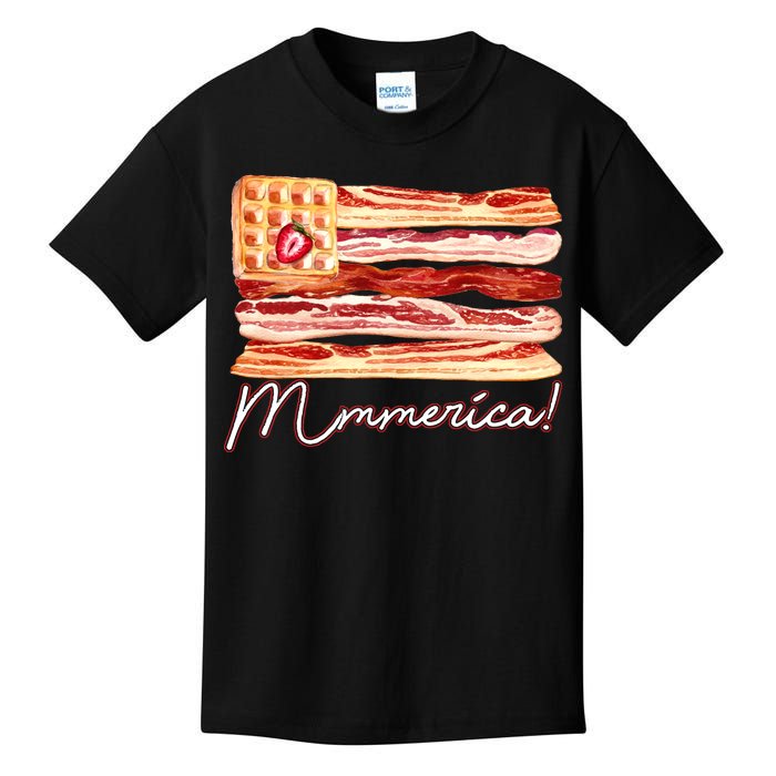 Mmmerica Bacon Waffle Merica Flag Kids T-Shirt