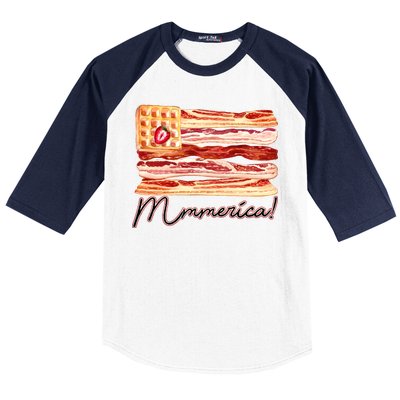 Mmmerica Bacon Waffle Merica Flag Baseball Sleeve Shirt