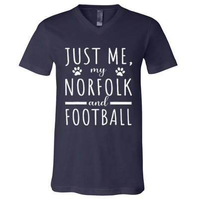 Me My Norfolk And Football Mama Funny Dog Lover Humor V-Neck T-Shirt