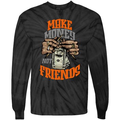 Make Money Not Friends Olive Army Solar Orange Color Match Tie-Dye Long Sleeve Shirt