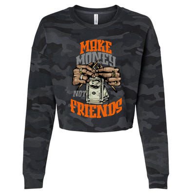 Make Money Not Friends Olive Army Cropped Pullover Crew